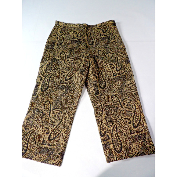 Lauren Ralph Lauren 12 Ankle Pant Paisley Print Boho Black Beige Business Casual - Picture 1 of 8